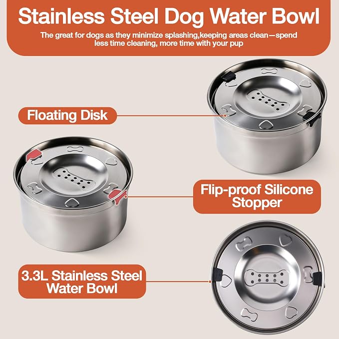 Marchul Elevated Dog Bowl with Stand, 2.5L Food Bowl and 3.3L Splash-Proof Floating Water Bowls with Large Capacity Stainless Steel, Adjustable Height & Width, Anti-Slip Stand for Medium Large Dogs