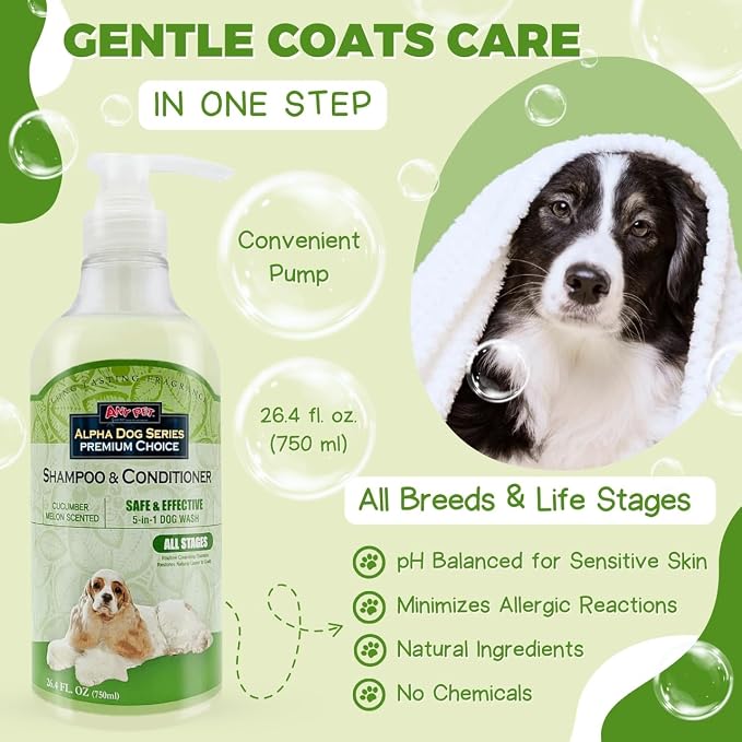 All Stages Natural Dog Shampoo and Conditioner Set with Aloe Vera pH Balanced Dog Grooming Shampoo and Conditioner for Dogs, Tear-Free Moisturizing Dog Shampoo, 26.4 Oz (Pack of 6)