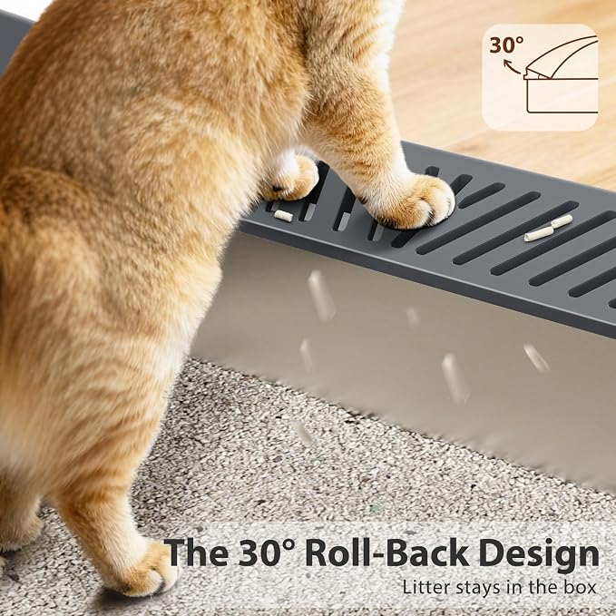 AIPERRO Stainless Steel Litter Box | Metal Kitty Litter Box with Lid High Sided for Small Cats or Injured Cats, Bunny Litter Boxes, Low Entry, Odor-Free, Non-Stick,Includes Scoop (Dark Gray, Small)
