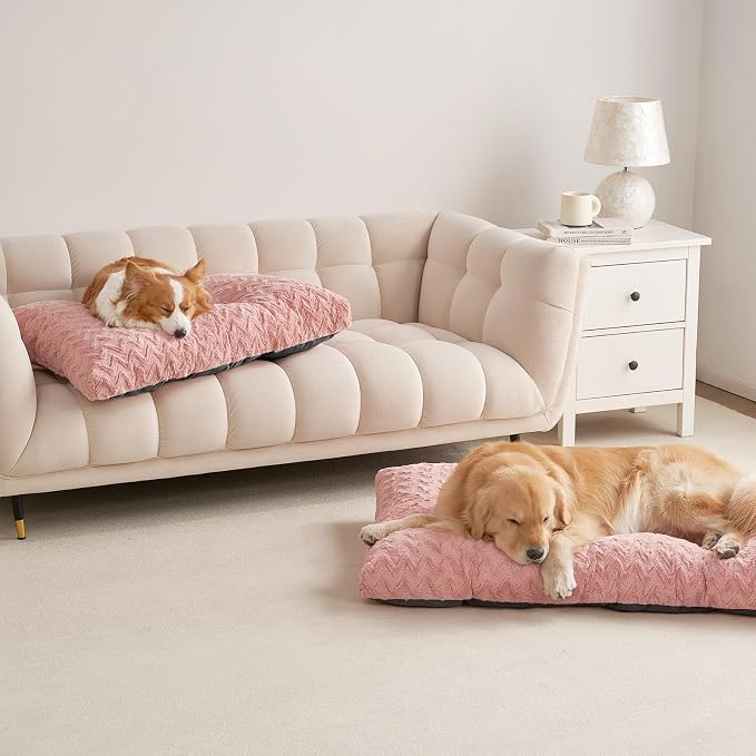 EHEYCIGA Washable Dog Bed for Crate 36x27 Inch, Anti-Slip L Plus Kennel Pad for Dogs Up to 55 lbs, Plush and Comfy Pet Sleeping Mat, Pink
