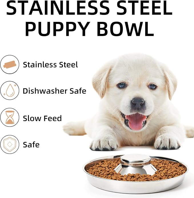 2 Pack Stainless Steel Puppy Bowls, Puppy Feeder for Multiple Pets, Dog Food and Water Bowl, Food Feeding Weaning for Small Medium Large Dogs, Pets