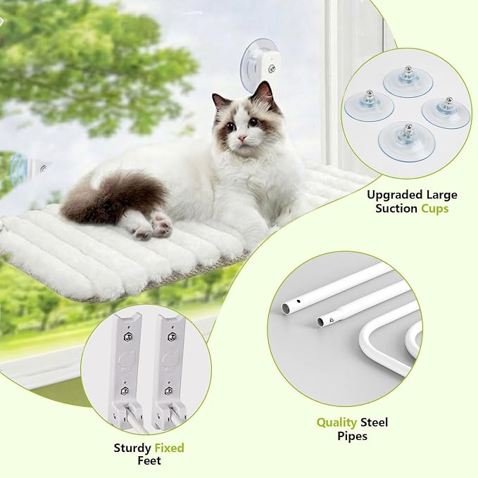 Smttzion Cat Window Perch for Large Cats, Heavy Duty Window Hammock Seat with Strong Suction Cups, Foldable Cat Window Box Bed for Indoor Cats