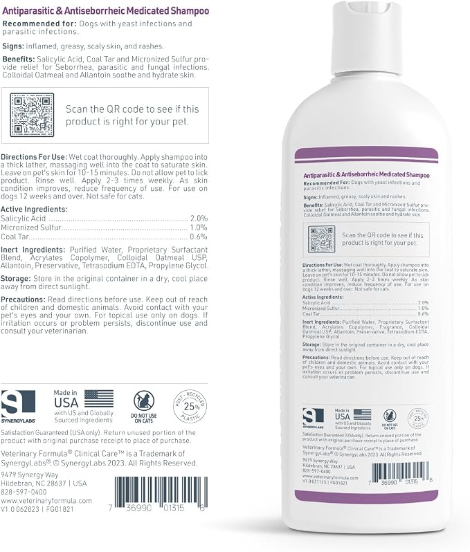 Veterinary Formula Clinical Care Antiseptic + Antiparasitic Shampoo, 2-Pack | Includes Antiseptic & Antifungal and Antiparasitic & Antiseborrheic shampoos for itchy, flaky or oily skin
