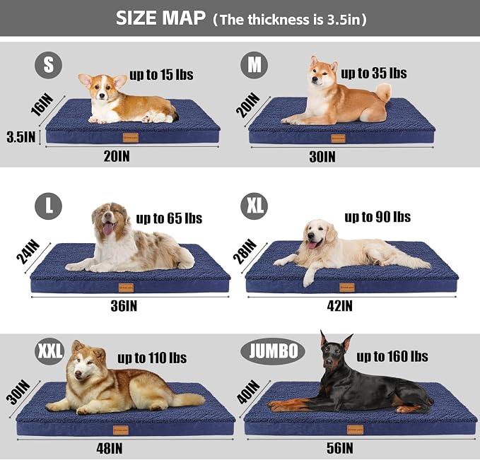 Patas Lague Orthopedic Large Dog Bed Pet Sofa Mat 48''X30'' Navy Blue | Egg-Crate Foam Dog Couch For Large Sized Dogs, Waterproof Removable Washable Cover, Soft Pet Crate Bed With Nonskid Bottom