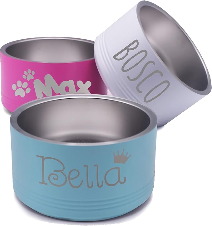 My Personal Memories Custom Personalized Stainless Steel Dog or Cat Bowl for Water and Food - Engraved Pet Bowl with Non Slip Bottom (Large - 64 Ounces, Teal Blue)