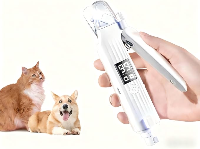 2-in-1 Dog Cat Nail Clipper Grinder with LED Light, USB Rechargeable