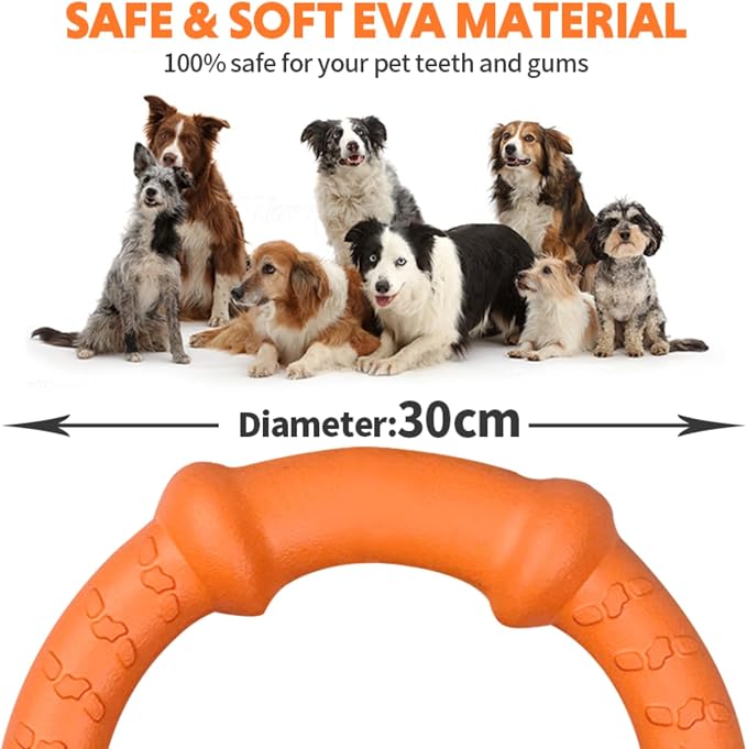 LaRoo Dog Ring Toy, Durable Soft Flying Disc, Thickened, Floatable Dog Chew Ring for Medium Large Dogs, Interactive Tug of War & Fetch Toy for Outdoor Training, Teeth Cleaning & Exercise (Orange)