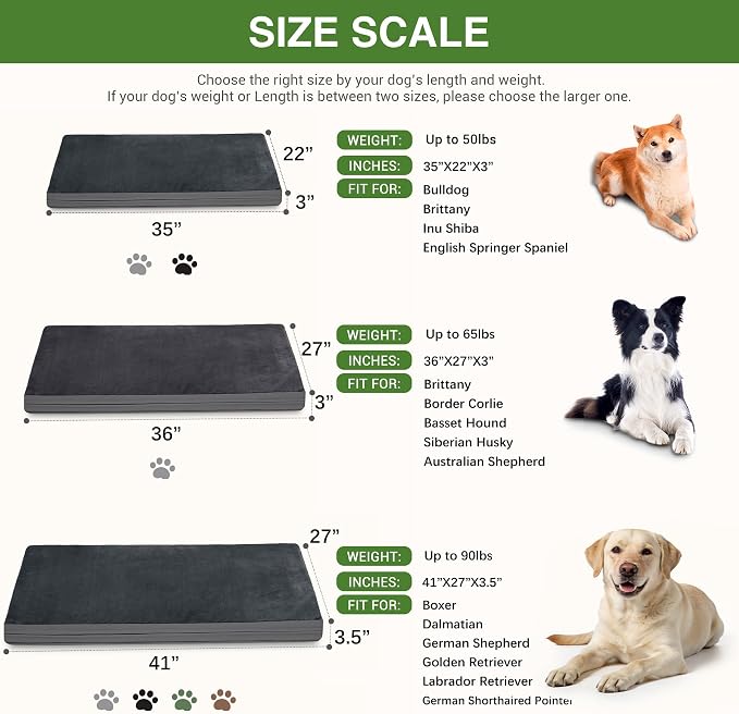 Waterproof Dog Bed Large Medium Sized Dogs, Outdoor Orthopedic Washable Crate Pad 36 inch, Foam Pet Bed with Removable Cover Reversible, Anti-Slip Kennel Pad, 35"x22", Dark Gray