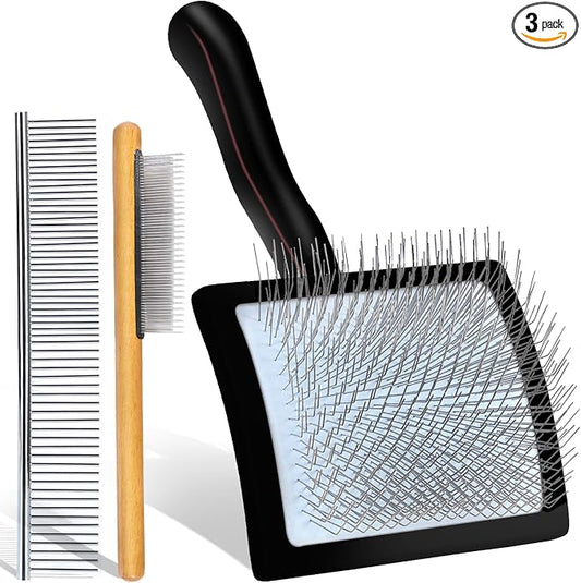 Wooden Slicker Brush Set for Goldendoodles Poodles Long Hair | Dog Brush Set for Bernedoodles, Aussies & Shelties. Perfect for Daily Detangling of Long Thick Hair to Prevent Matting.