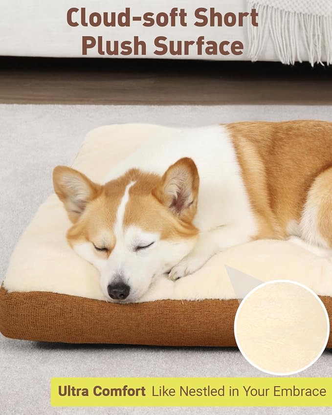 NUPIDA Washable Dog Bed for Extra Large Dogs, XXL Crate Bed Plush Pet Kennel Pad with Non-Slip Bottom, Pet Sleeping Mat, 47x29 Inch, Khaki