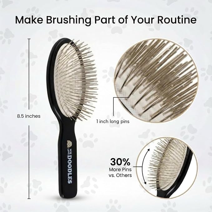 We Love Doodles Pin Brush for Dogs, Pet Grooming Detangler Pin Dog Brush, Dog Brush for Shedding and Removing Loose Fur, Lightweight Beech Wood (Silver Pins)