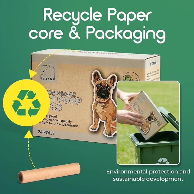 ATIFBOP Biodegradable Dog Poop Bags 360 Counts 24 Rolls, Leak Proof and Extra Thick Doggy Poop Bags (Unscented)