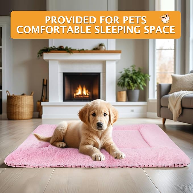 Reversible Dog Bed Mat with Plush and Corn Velvet,Soft Warm Pet Cushion, Dual Purpose Washable Sleeping Mattress Bed for Small Medium Large Dog and Cat XB004 (24"x18", Pink)