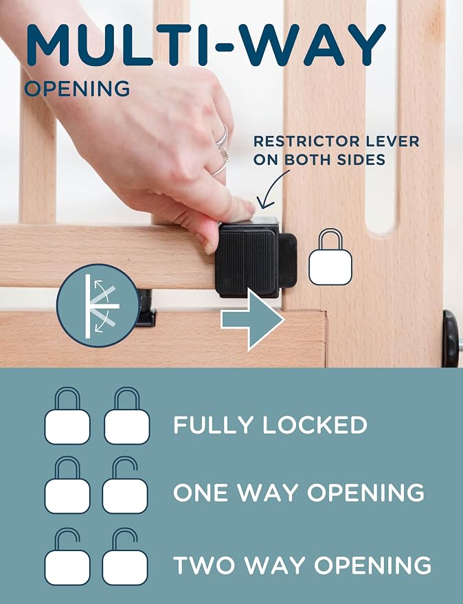 Baby Delight SizeWise™ Wood Pressure Mounted Safety Gate 40.55"-44.48" | Extra-Wide Passage | Auto-Close Two-Way Opening | Easy Installation | PEFC Certified Beech Wood (28.7" Passage)