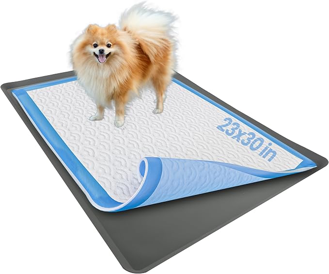 TidyFriend Dog Pee Pad Holder Tray Fits for 23” x 30” Wee Wee Pee Pads - Stable Grip, Raised Edges, Quick-Wipe Silicone Surface Dog Potty Tray Holder for Indoor Flooring Protection (Grey)