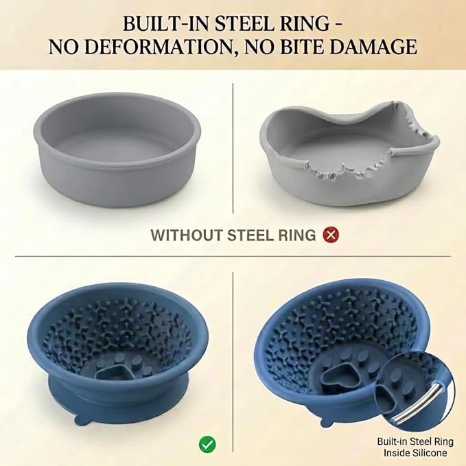 Dog Slow Feeder Lick Bowl to Prevent Fast Eating, Steel Reinforced Rim, Non-Slip Suction Base, BPA-Free Silicone, Dishwasher & Freezer Safe, Helps Extend Mealtime & Keep Dogs Calm(Blue)