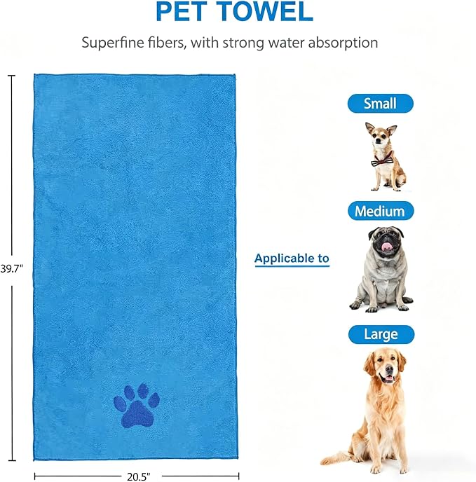 6PCS Blue Dog Washing Kit with Dog Brush, Shampoo Brush, Bath Scrubber,Washing Gloves, 39.7" × 20.5" Towel and Big Toiletries Bag.