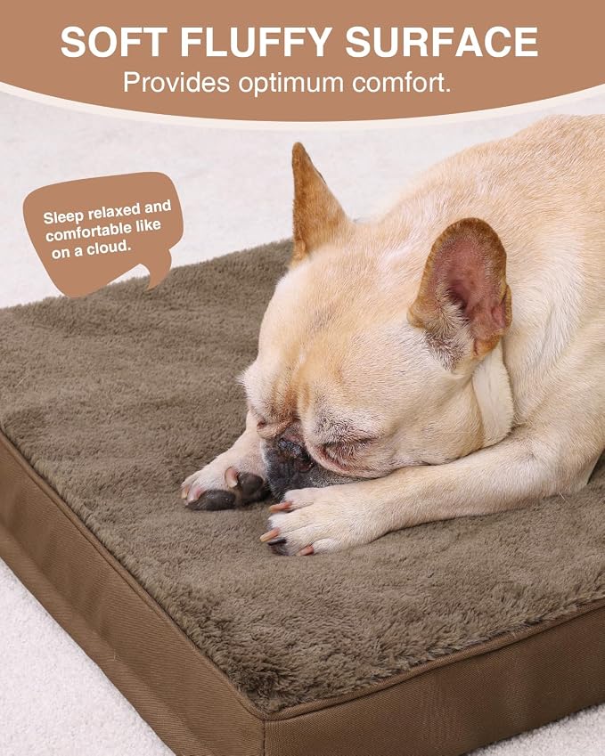 KSIIA Orthopedic Dog Bed for Small Dogs with Waterproof Lining, Brown,23x17 | Deluxe Soft Plush Dog Crate Bed, Washable Pet Mat with Removable Cover & Egg Crate Foam for Small Dogs Sleeping & Relaxing