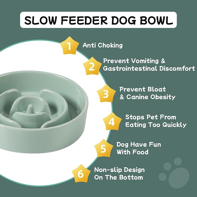 Havniva Ceramic Slow Feeder Dog Bowls, 0.9 Cups Dog Bowl Slow Feeding for Small Breed, 6.1inch Puzzle Dog Food Bowl Slow Feeder Non-Slip Anti-Gulping and Anti-Choking Reduces Bloating