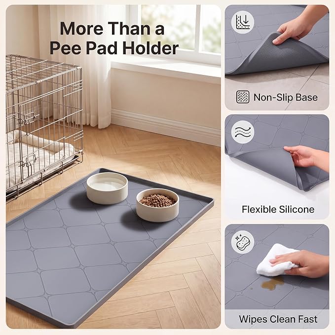 ondware Dog Pee Pad Holder Tray Fits for 40x22 in Pee Pads, Silicone Puppy Training Mat with Raised Edge Leak Protection for Indoor Puppy Potty Training at Home, Non-Slip Easy-Clean Tray