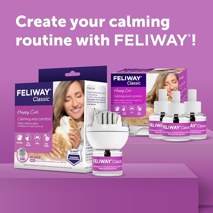 FELIWAY Classic Cat Calming Pheromone Diffuser Refill - 1 Pack | Reduces Cat Stress‑Related Behaviors Like Spraying, Scratching, Hiding, 30 Day Supply