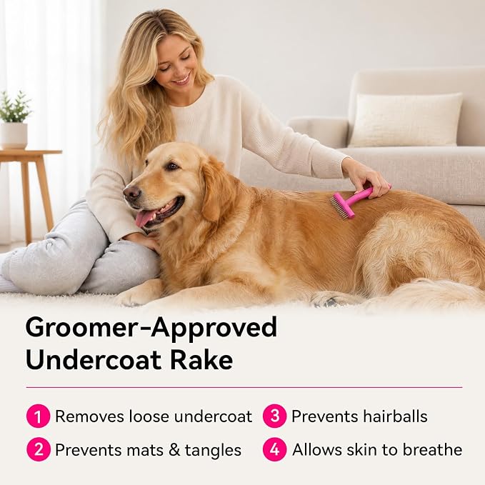 aumuca Dog & Cat Deshedding Brush – Pet Grooming Brush & Undercoat Rake for Long or Short Hair – Dematting Comb for Dogs, Cats, Matted Fur, Kitten, Puppy, Rabbit, Horse