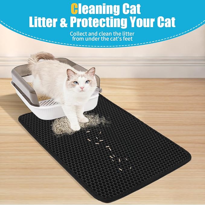Cat Litter Mat, 30"x24", Black | Double Layer, Waterproof, Litterbox Mat