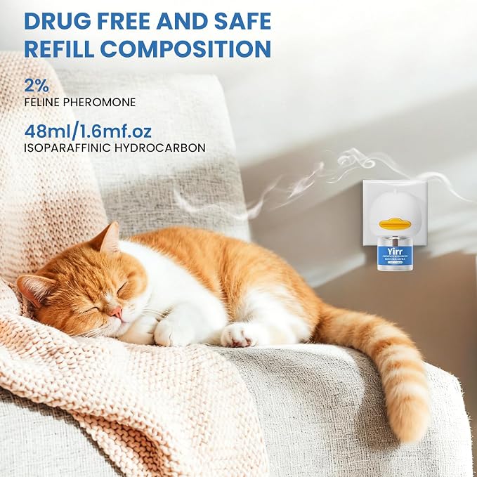 120 Days Cat Calming Pheromone Diffuser Kit, 1 Diffuser 3 Refill | 4 in 1 Multicat Calming Plug in, Relaxing Pheromone for Cat Relief Stress Anxiety Fighting Scratching, Odorless
