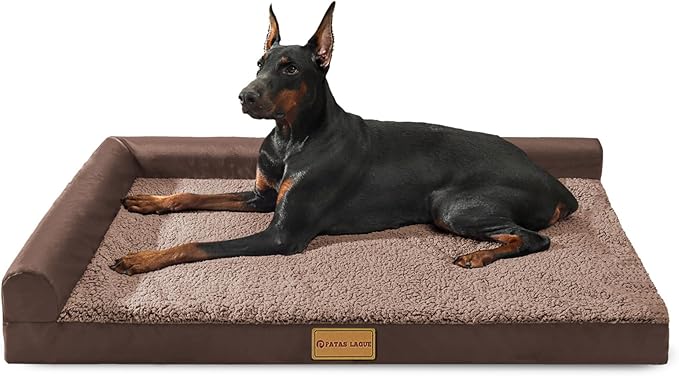 Patas Lague Orthopedic Large Dog Bed Washable Pet Sofa Bed 42''X28''Brown | 2-Sided Bolster Egg-Crate Foam Dog Couch Large Sized Dogs, Waterproof Removable Washable Cover, Nonskid Bottom Pet Crate Mat