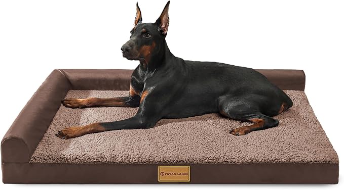 Patas Lague Orthopedic Large Dog Bed Washable Pet Sofa Bed 48''X30''Brown | 2-Sided Bolster Egg-Crate Foam Dog Couch Large Sized Dogs, Waterproof Removable Washable Cover, Nonskid Bottom Pet Crate Mat