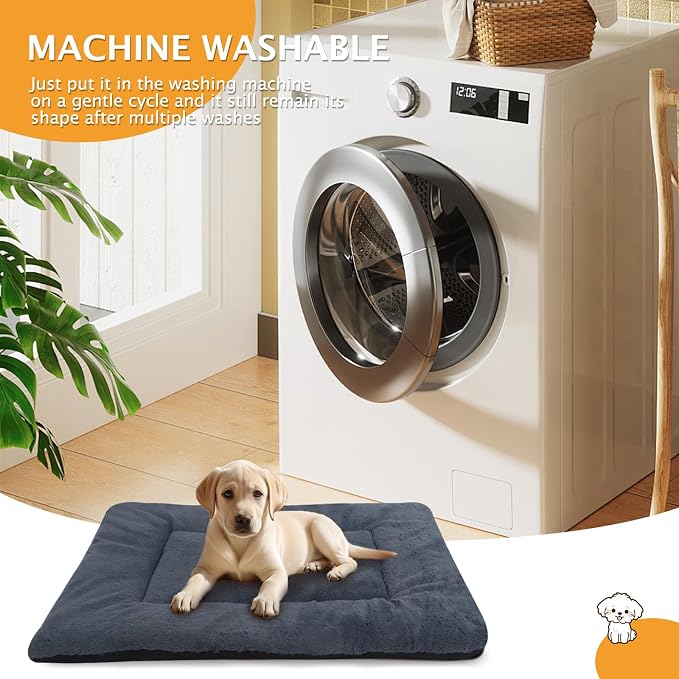 Reversible Dog Bed Mat with Plush and Corn Velvet,Soft Warm Pet Cushion, Dual Purpose Washable Sleeping Mattress Bed for Small Medium Large Dog and Cat XB004 (42"x28", Dark Grey)