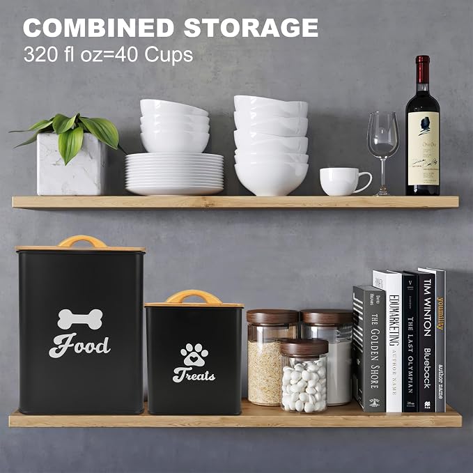 Dog Treat Container 2PCS, Dog Food Storage Container with Lids Airtight, Dog Treat Jars for Kitchen Counter-7+3Lbs, Small Dog Cookie Jar for Storage, Pet Treat Container (Upgraded) Black