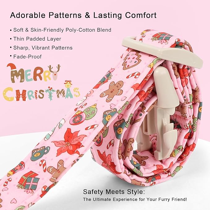Christmas Dog Collar - Cute Pink Cozy Christmas Puppy Collar with Safety Buckle, Soft Adjustable Holiday Dog Collars for Small Medium Large Dogs XS