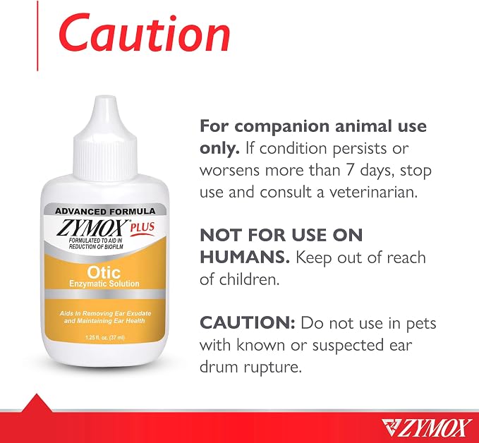 Zymox Advanced Formula Otic Plus Enzymatic Ear Solution for Dogs and Cats Without Hydrocortisone, 1.25oz