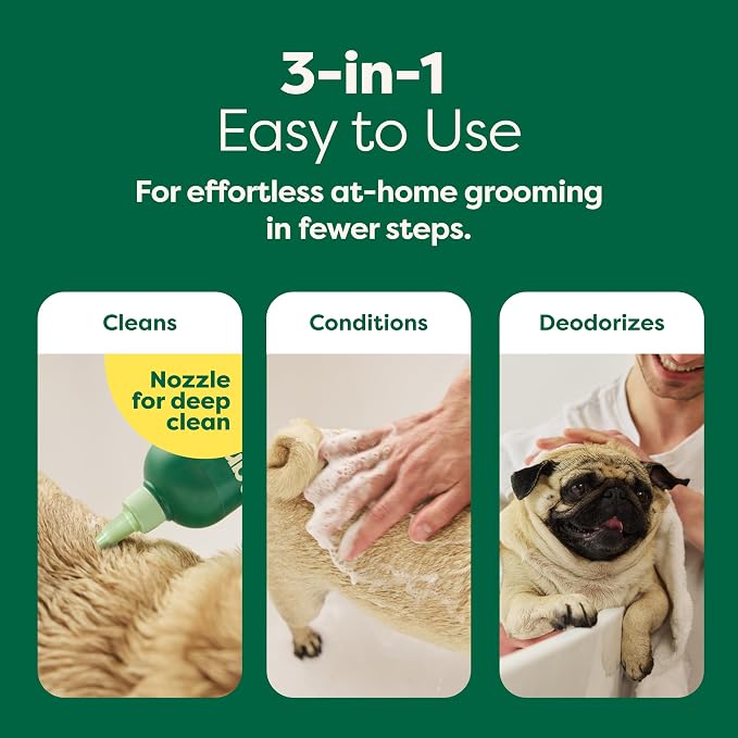 Earth Rated Hypoallergenic 3-in-1 Soothing Dog Shampoo & Conditioner for Dogs & Puppies, Deodorizing, 98.5% Natural Origin Ingredients, 16 oz