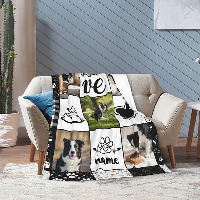 Nxwdwqa Personalized Dog Blanket Throws with Photos, Custom Pet Name Blanket, Dog Gifts for Pet Lovers, Customized Puppy Blanket for Adult Kid Birthday Christmas Fathers Mothers Valentines Gift