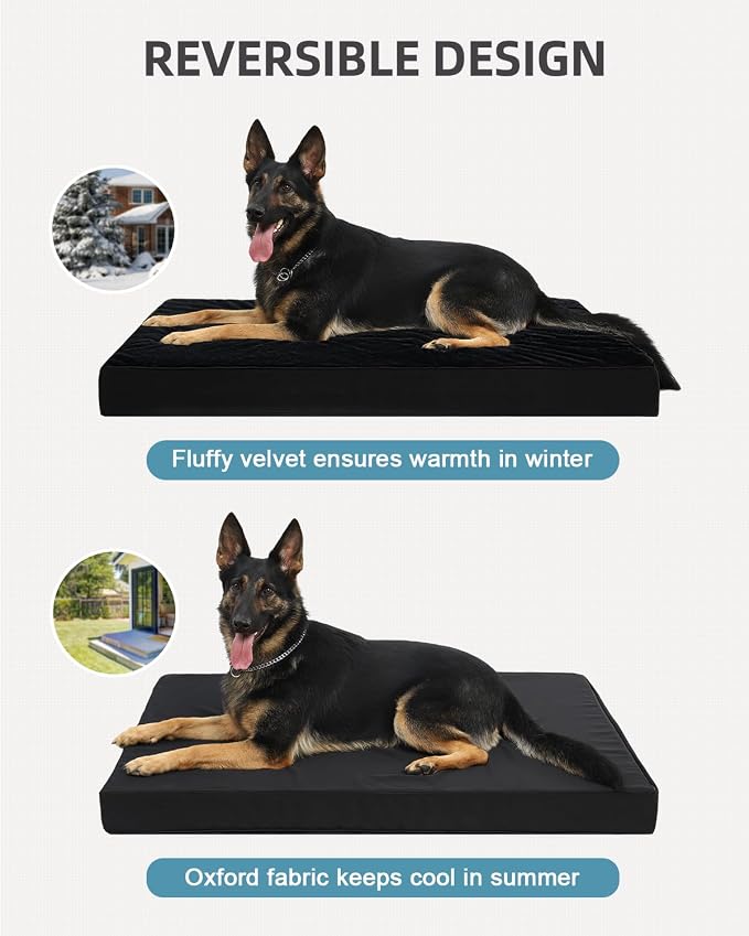 KSIIA Orthopedic Dog Bed for Large Dogs with Waterproof Lining, Black,41x27 | Deluxe Soft Plush Dog Crate Bed, Washable Pet Mat with Removable Cover & Egg Crate Foam for Large Dogs Sleeping & Relaxing
