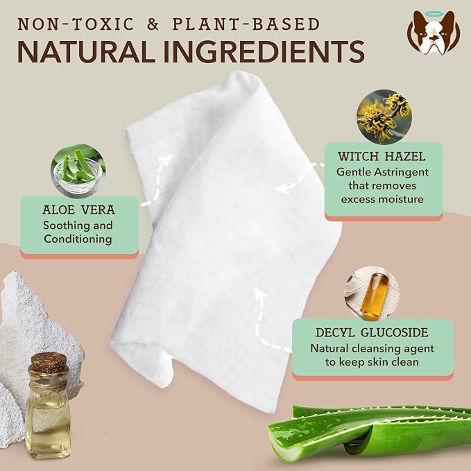 Natural Dog Company XL Dog Wipes for Paws and Butt - Hypoallergenic, Biodegradable, Fragrance Free - Large 7×8 inch Grooming Wipes for Dogs Face and Body - Sensitive Skin Pet Wipes - 50 Count