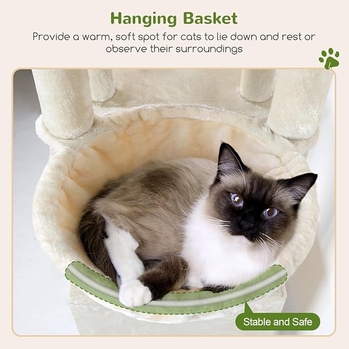 Globlazer Heavy Duty Cat Trees for Big Cats Maine Coon, F61, Beige | Cat Tower for Indoor Large Adult Cats with Scratching Post, Extra Large Top Perch, Cat Condos, 61inch