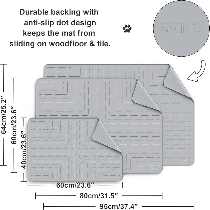 OHMO Large Cat Litter Mat, 31.5x23.6 Silicone Trapping Mat Ash Grey | for Kitty Litter Box, Easy Clean, BPA Free Rubber, Center Litter Collection, Easy Pour-Back, Waterproof, Odor-Resistant