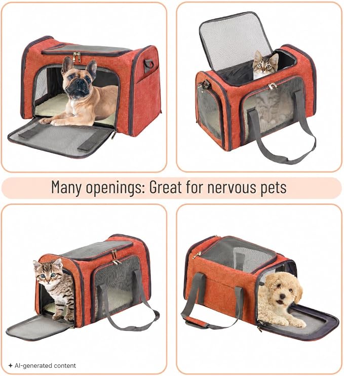 Mr. Pen- Pet Carrier, 17.5" x 11.2" x 11.5", Medium Size, Orange | Portable Travel Carrier for Small Pets, Cats & Small Dogs, Breathable Mesh, Safety Inner Leash