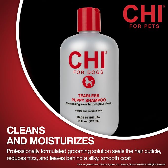 CHI for Dogs Tearless Puppy Shampoo with Silk Protein, Gentle Dog Wash for Young Coats, pH Balanced Sulfate and Paraben Free Formula, Puppies 8 Weeks+, Made in the USA, 16 Fl Oz