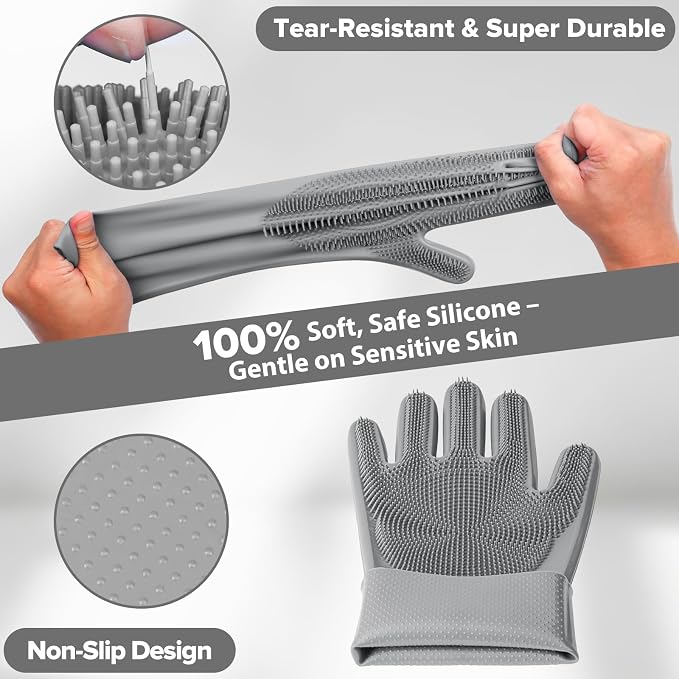 Augwind 6PCS Grooming & Bath Supplies for Dogs, Cats | Dog Washing Gloves | Dog Bath Brush | Dog Shower Brush | Pet Grooming Gloves | Dog Grooming kit | Pet Supplies for Showerhead & Sprayer (Grey)