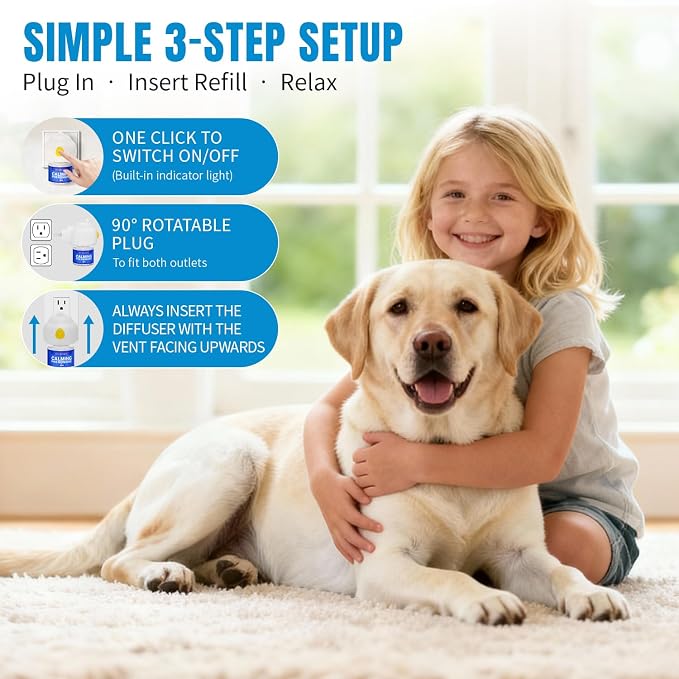 Dog Calming Pheromone Diffuser Stop Scratching Spraying 2 Refill 60 Days