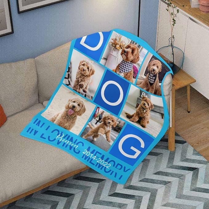 InterestPrint Custom Memorial Throws Blanket for Dog, in Loving Memory of Dog Bed Blanket Customized Loss of Pet Dog Photo Blankets Warm Bereavement Gift for Dog Mom 60X80 Inch