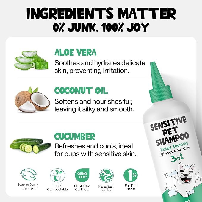 Anti Itch Dog Shampoo & Conditioner, Zesty Zoomies | Probiotic Hypoallergenic Formula - Zesty Zoomies Scent - Itchy Skin Relief for Smelly Dogs - 3-in-1 Moisturizing Wash