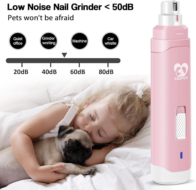 Casfuy Dog Nail Grinder Upgraded - Professional 2-Speed Whisper-Quiet Electric Pet Nail Trimmer Painless Paws Grooming & Smoothing for Small Medium Large Dogs & Cats