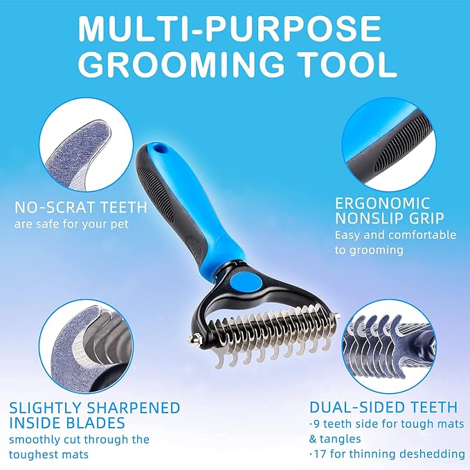 Pet Grooming Rake, Dog Undercoat Rake Cats Shedding Brush Double-Sided Deshedding Dematting Tool Brushes Comb for Dogs & Cats to Easy Remove Undercoat Mats Tangle