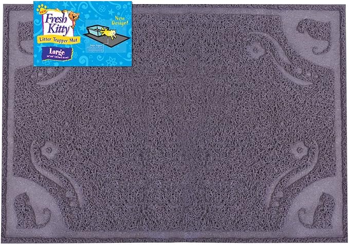 Fresh Kitty Soft Knit Easy Clean Litter Trapping Mat for Pet Cat Litter Box, Large, Grey Pattern