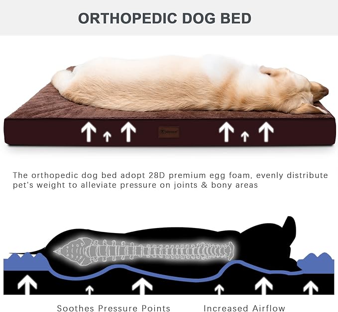 Waterproof Large Size Dog Crate Bed Orthopedic 41x27 Brown | Removable Washable Cover, Egg Crate Foam, Soft Plush Flat Pet Mat, Non-Slip Bottom, Fits Large Dogs Up to 90 lbs